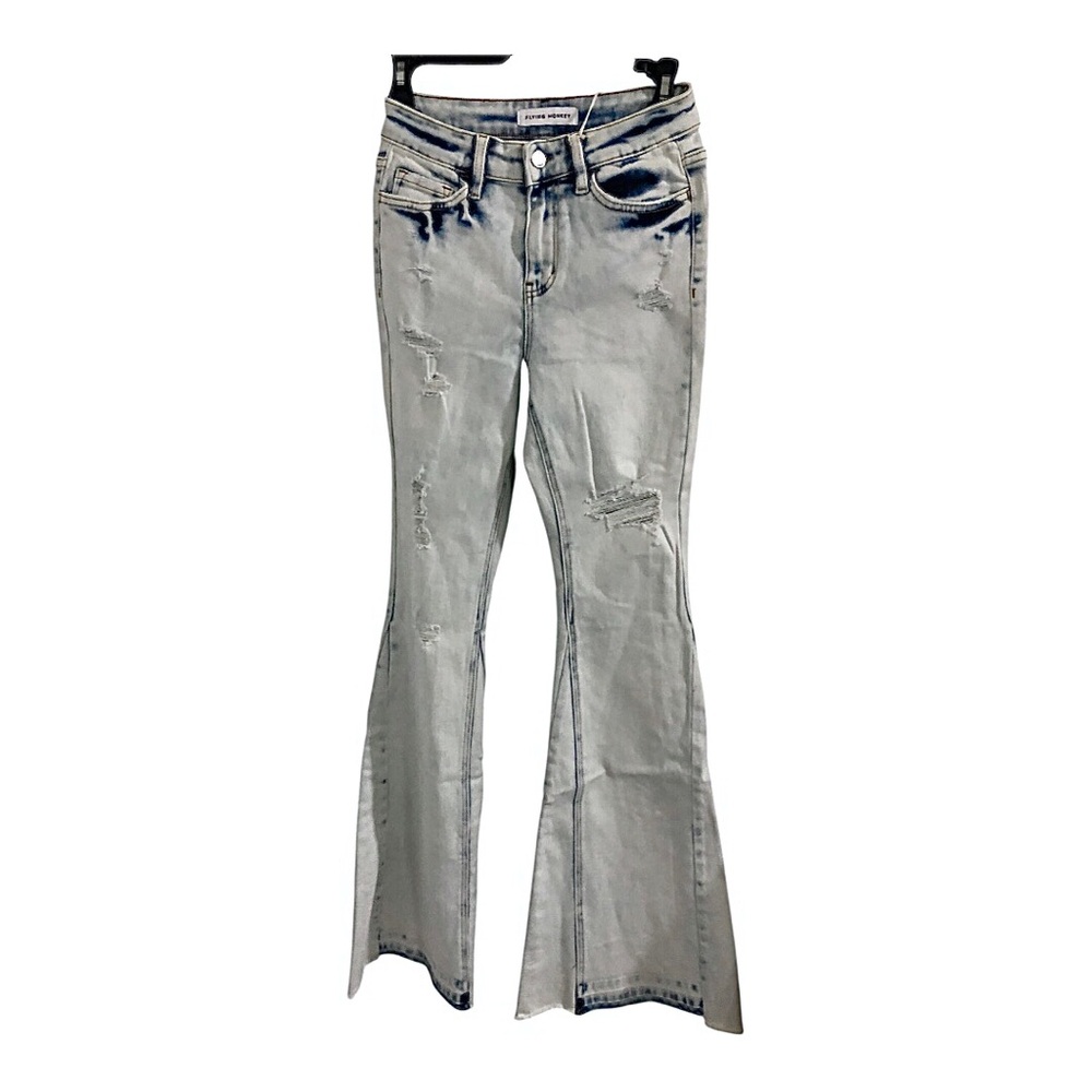 Flying‎ Monkey High Rise Coco Blues distressed light wash Flares jeans size 29 - Picture 3 of 8